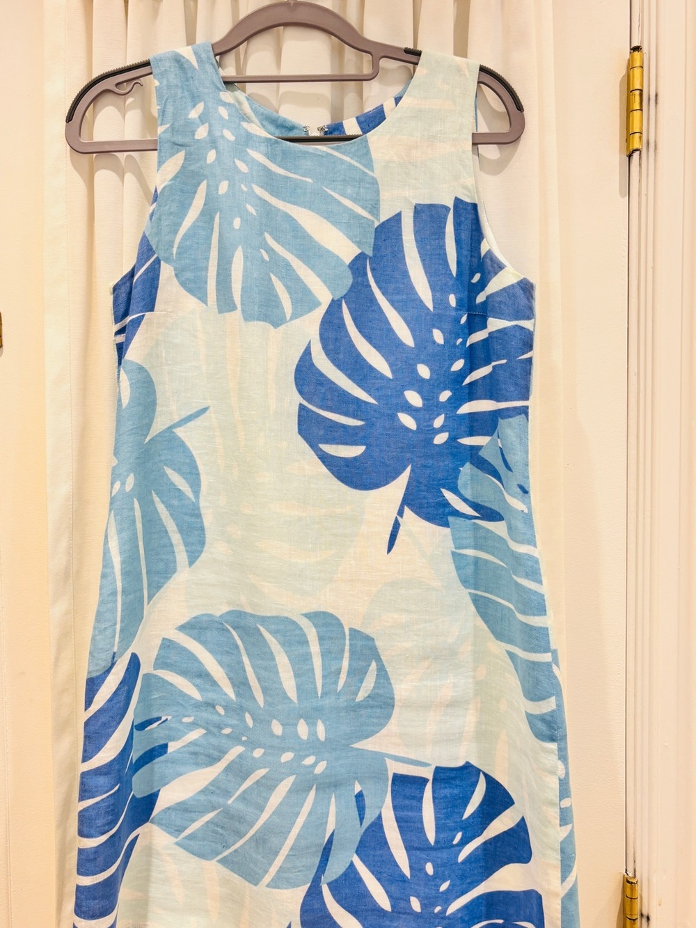 Island Company Blue and White Tropical Linen Shift Dress